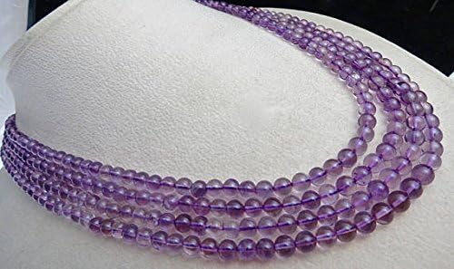 6.5 mm 4 line natural amethyst round beads necklace 18 inche