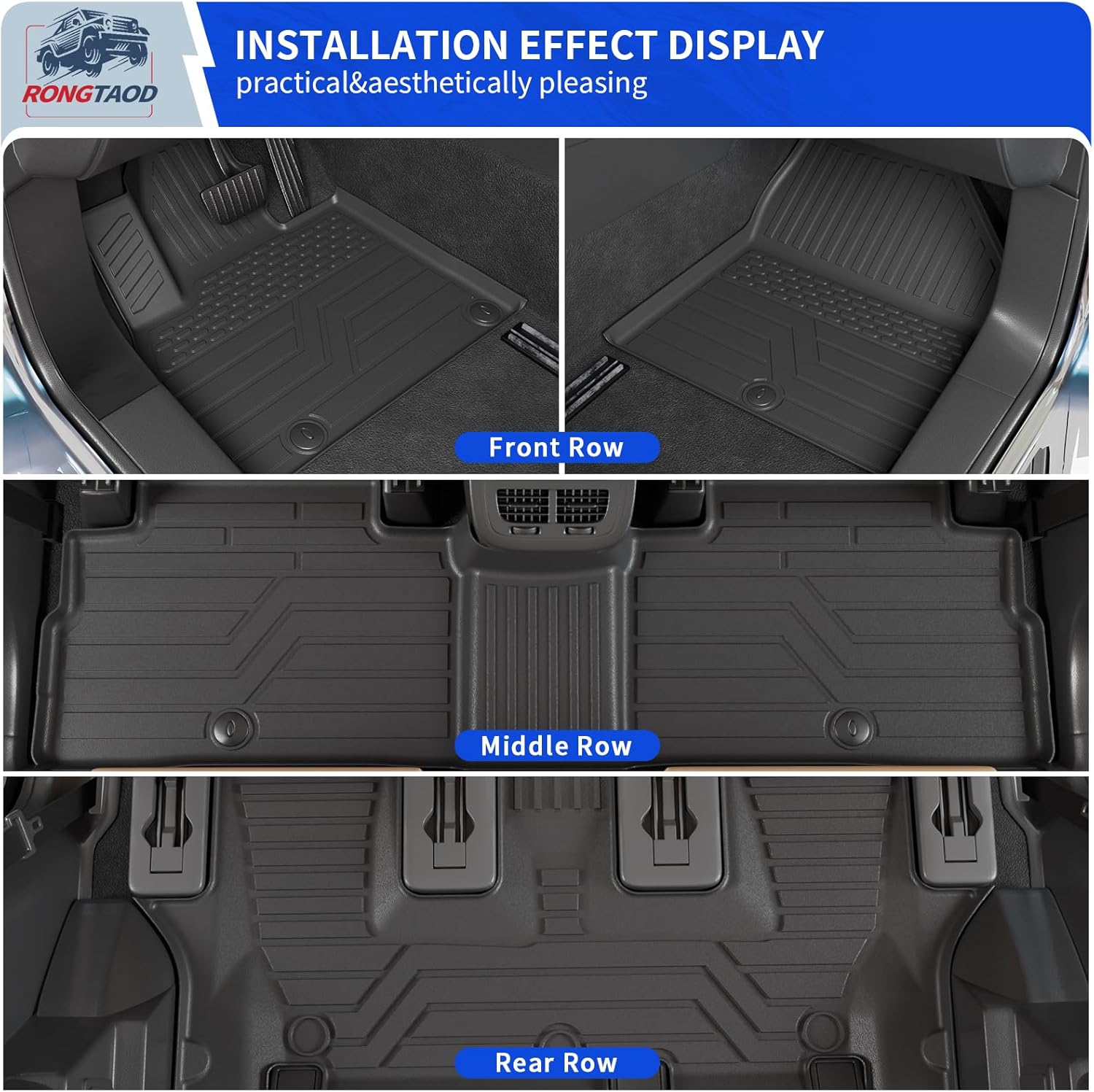 Rongtaod Floor Mats Compatible with 2020-2025 Kia Telluride 7 Seats Trunk Liner Cargo Liner Back Seat Cover Kick Mat 2024 Telluride Accessories (Floor Mats+Trunk Mat+2nd&3rd Row Backrest Mat)