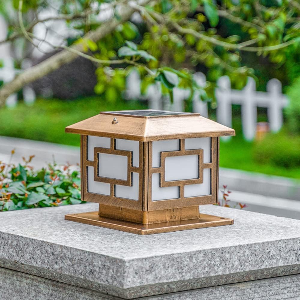 Solar Outdoor Post Cap Light Vintage Bronze Aluminum IP65 Waterproof LED Pillar Lantern | Traditional Gate Fence Deck Column Top Light for Garden Patio Yard Entrance