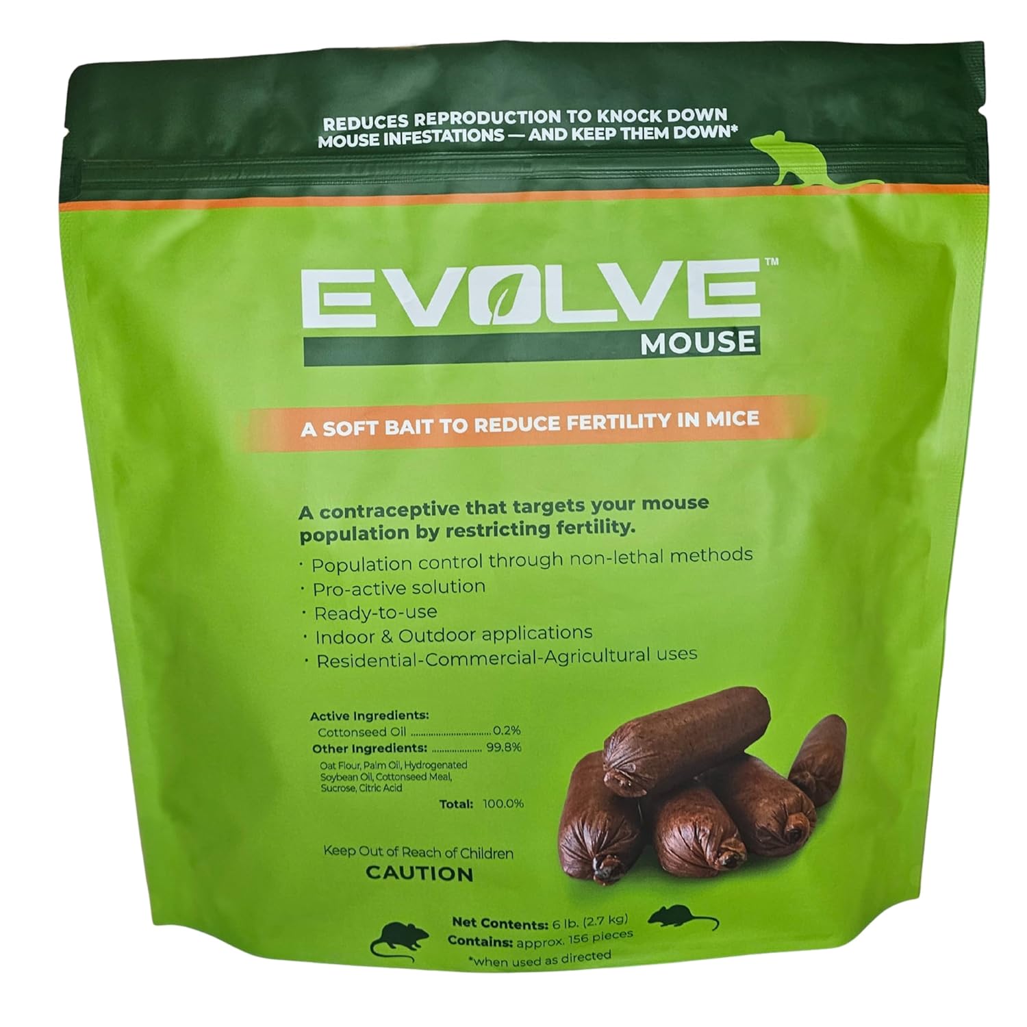 Evolve Mouse Birth Control Soft Bait Sausages – 6 lbs | Scientifically Proven Mouse Population Control | Not a Poison, Long-Term Population Management