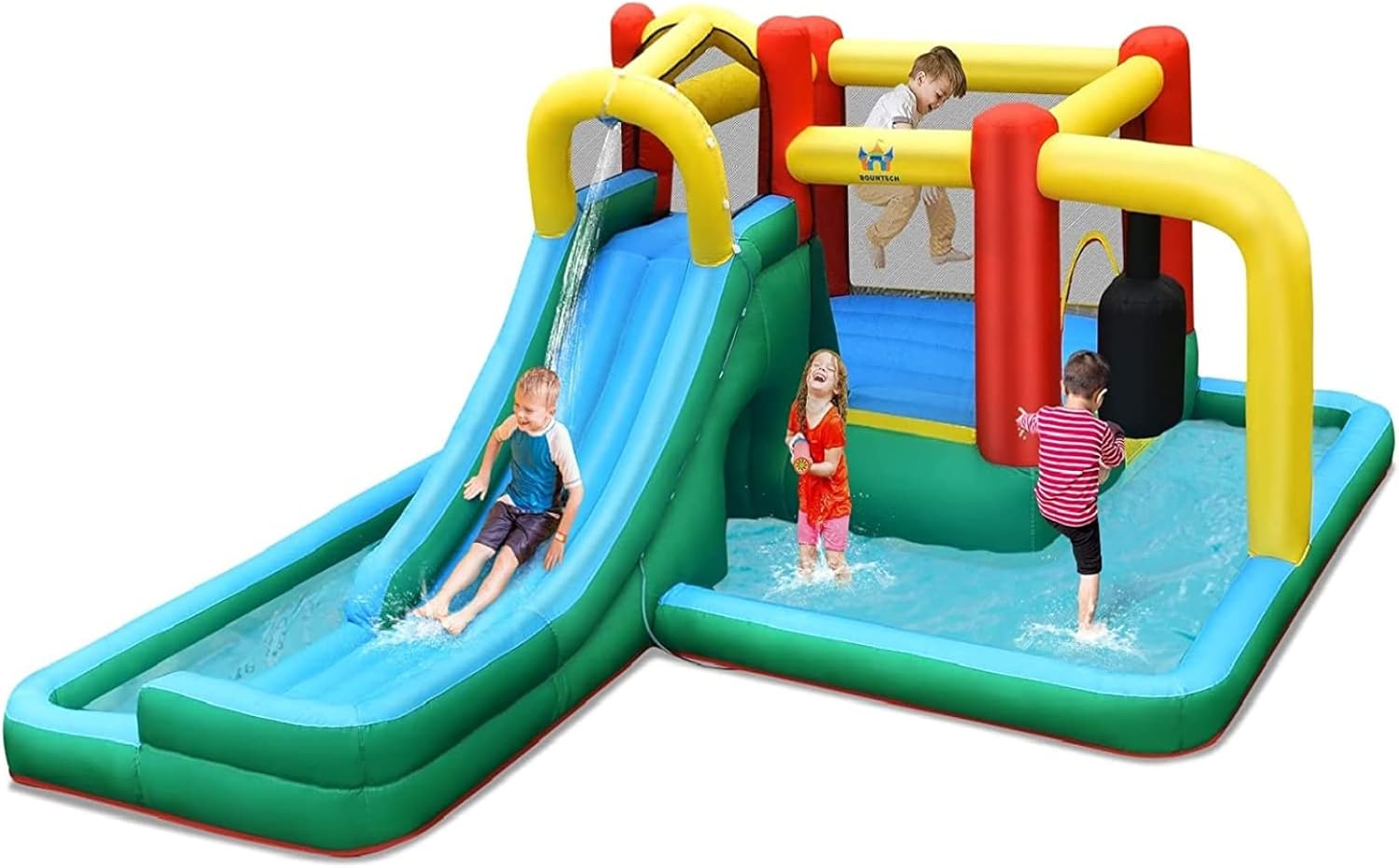BOUNTECH Inflatable Water Slide, Kids Water Slide Bounce House Wet Dry Combo for Outdoor Fun with Hide&Seek Cave, Splash Pool, Blow up Waterslides Inflatables for Big Kids Backyard Party Gifts