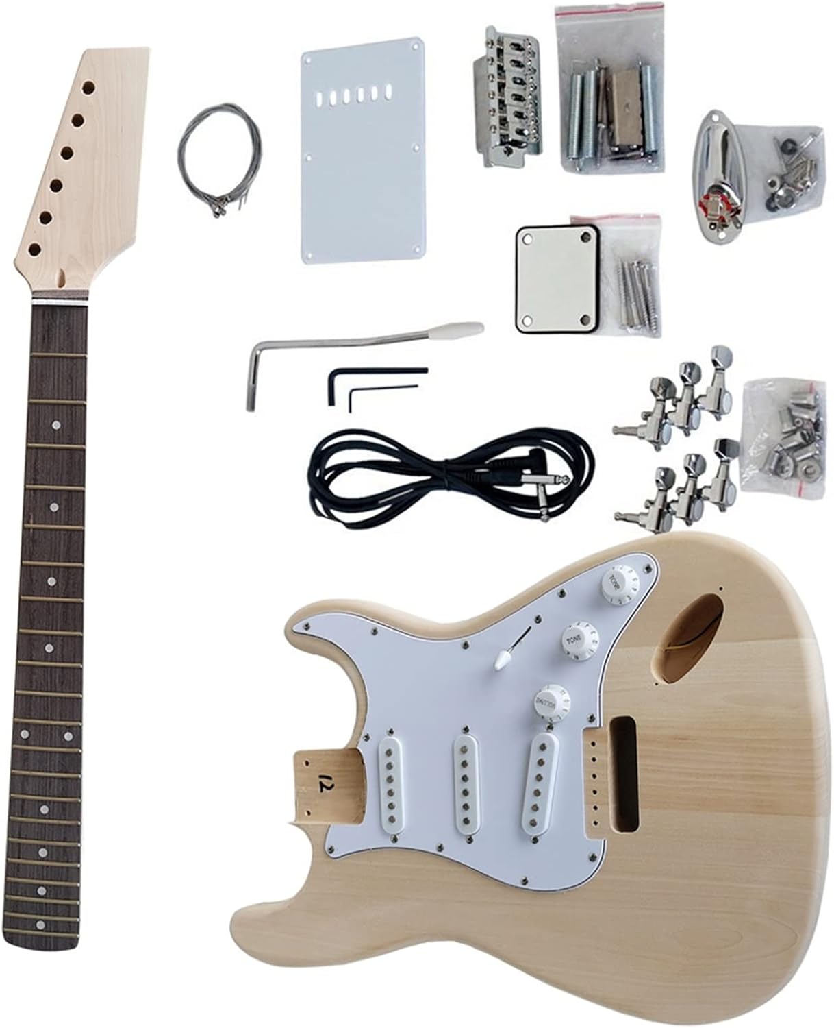 DIY Electric Guitar Kit 39 Inches Full Set DIY Electric Guitar Kit Basswood Body Maple Neck Unfinished All Hardware (Color : 01)