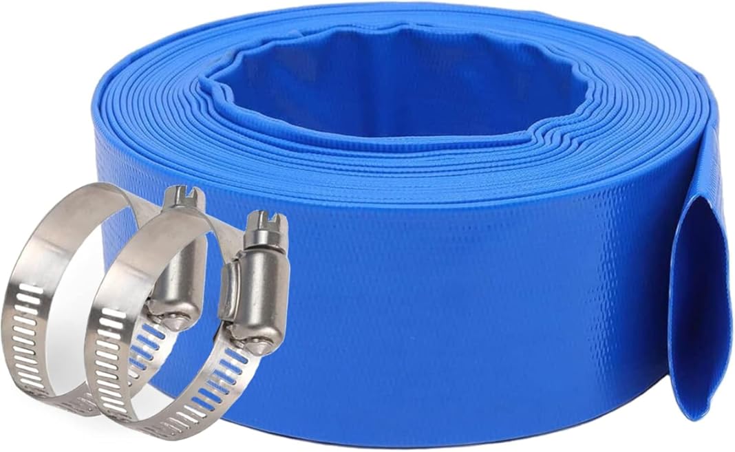 3” Diameter x 100' Blue Backwash Hose for Swimming Pools, Heavy Duty Discharge Hose Reinforced Pool Drain Hose, PVC Lay-Flat Draining Hoses Ideal for Water Transferring