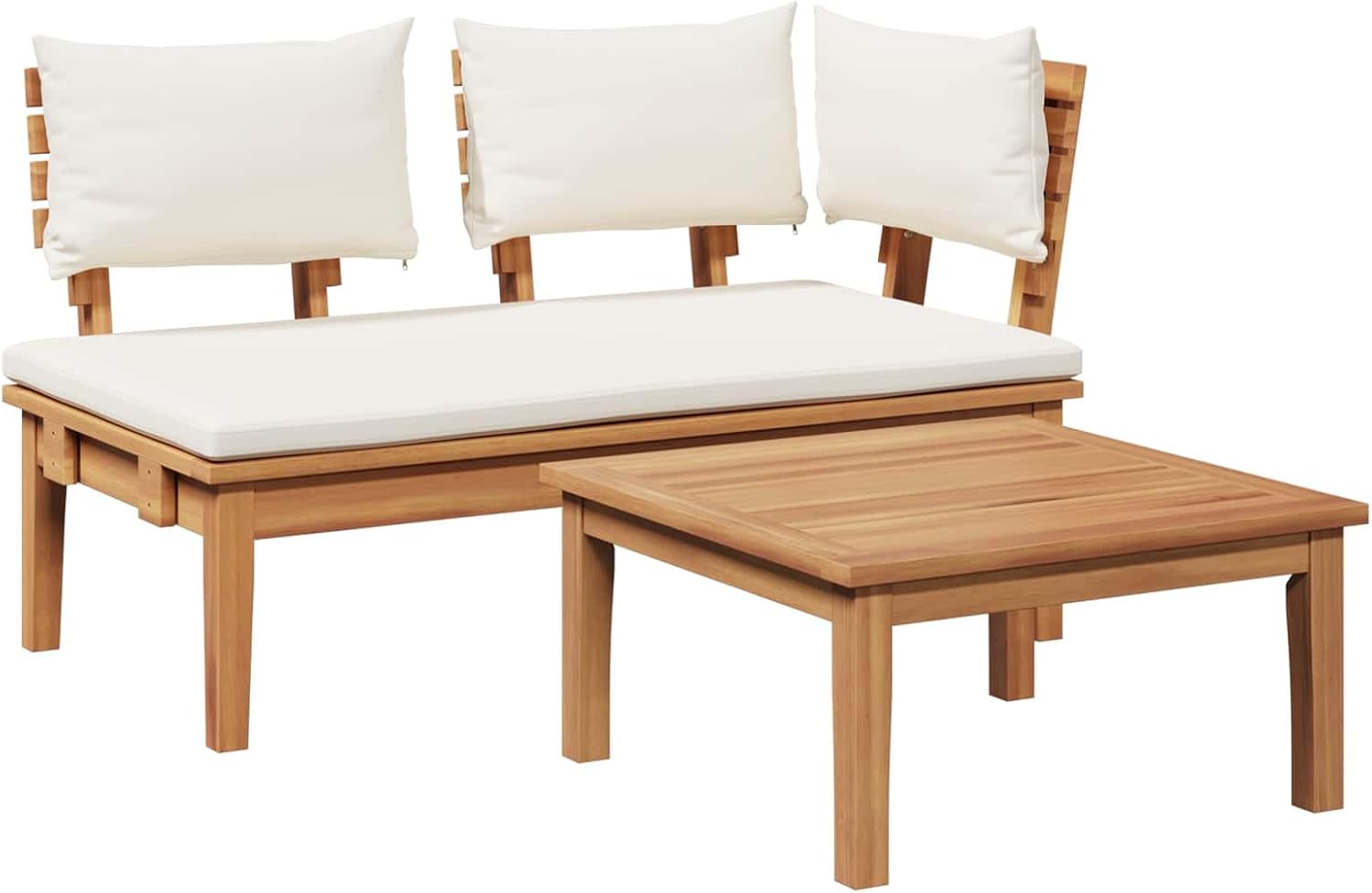 Garden Bench 2 pcs Cream and Brown Solid Teak Wood, Outdoor Patio Furniture Set, Durable Rectangular Dining Table & Seating for Balcony