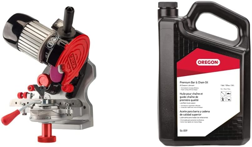 Oregon Professional Compact 120-Volt Bench Grinder, Universal Saw Chain Sharpener, for All Chainsaw Chains (410-120) and Oregon 54-059 Premium Bar and Chain Oil and Lubricant for Chainsaws, 1 Gallon Bottle (128 fl.oz / 4500 ml)