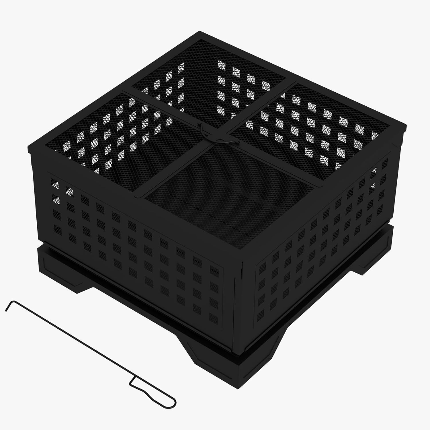 Outdoor Fire Pit 21.7 Inches Foldable Portable Square Fire Pit Wood Burning with Spark Screen Easy to Assemble Suitable for Courtyard Garden Camping Picnic Bonfire Black