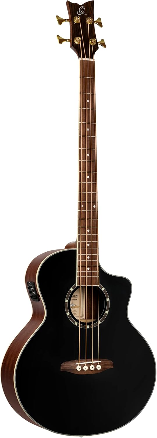 Ortega Guitars Deep Series 4 String Acoustic Bass Guitar, Right-handed, Black, (D8CE-4)