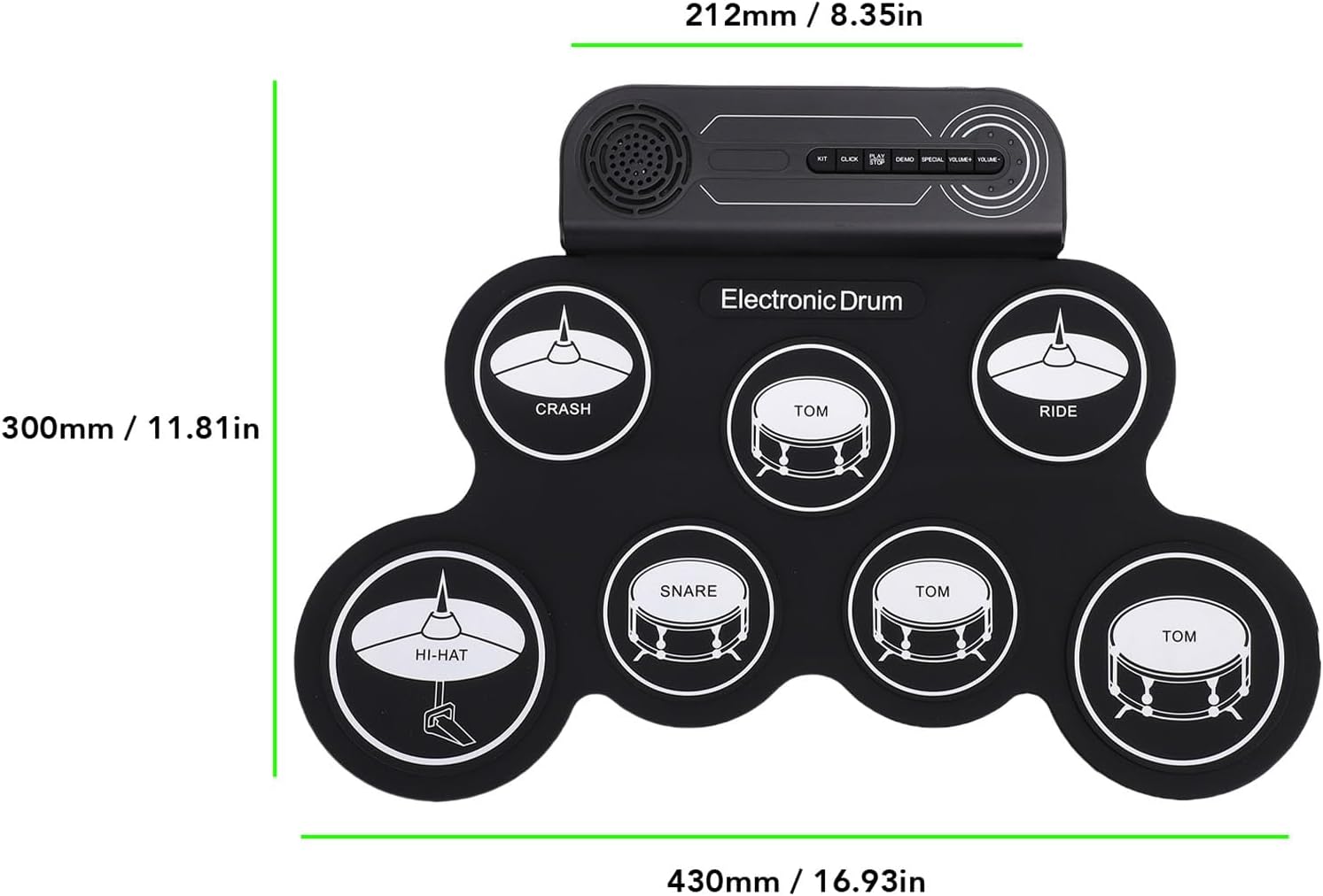 Jiawu Electric Drum Set, 7 Pads Electronic Drum Set Built in Speaker, Portable Roll Up Drums Practice Pad Machine with Pedals and Sticks, Rechargeable Instrument for Beginner & Kids