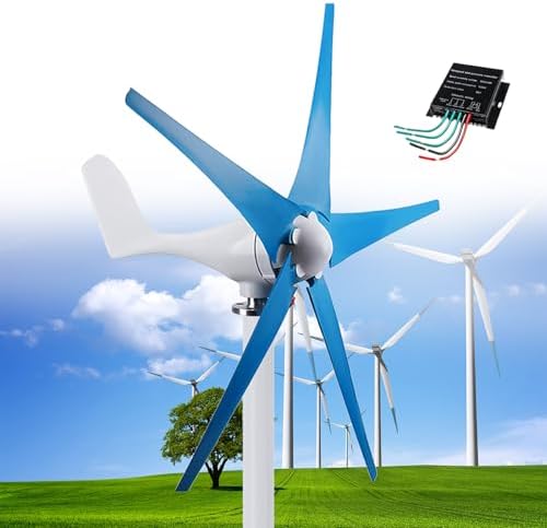 12000W Wind Turbine Generator 12V/24V/48V, 5-Blade Windmill Kit with Solar Hybrid Controller for Home Energy Supplementation, Efficient Blue Wind Power Solution
