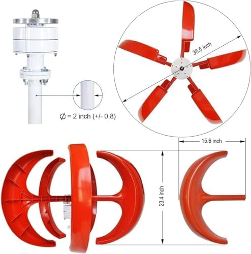 1200W Wind Turbine Generator Kit - 12V/24V Vertical Axis 5-Blade Windmill with Controller for Outdoor Renewable Energy Power Generation, Ideal for Off-Grid Use
