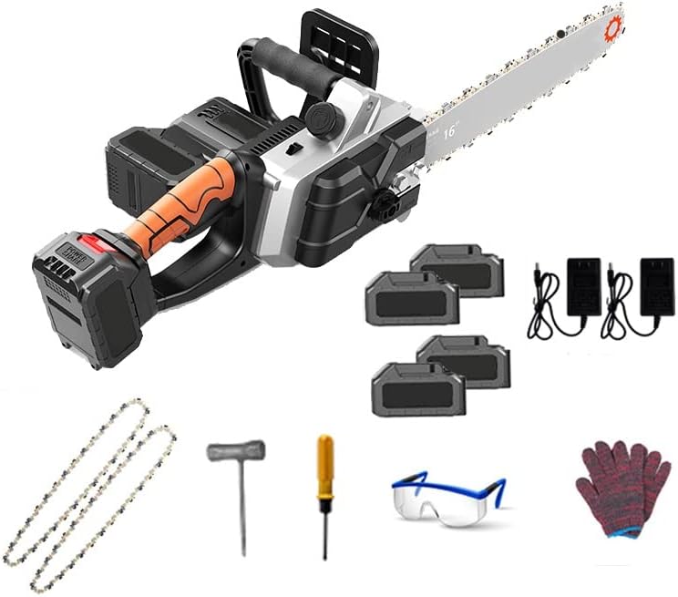 Cordless Chainsaw 16-Inch Brushless Battery Powered Chain Saw 2X 6.0Ah Cordless Chainsaw with Battery and Charger, Electric Chainsaw for Wood Cutting & Trimming (Battery *1 : 4*Battery)