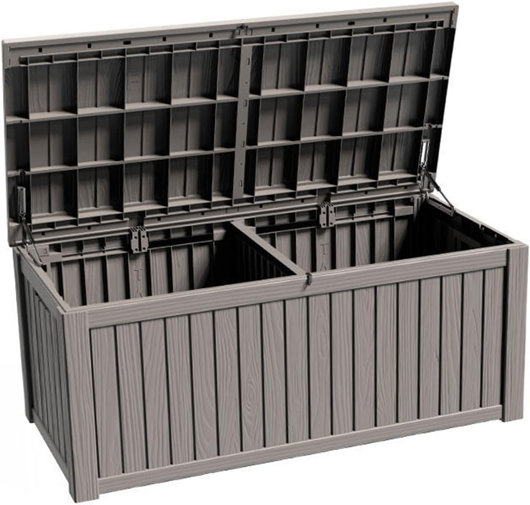 100 Gallon Deck Box, Large Resin Storage Bin, Waterproof and UV Resistant Lockable for Patio Furniture, Outdoor Cushions, Garden Tools