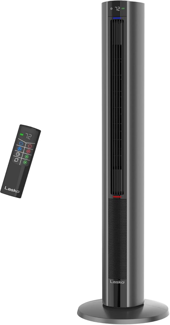 Lasko Oscillating All Season Tower Fan and Space Heater in One for Home with Adjustable Thermostat, Overheat Protection, 4 Fan Speeds, 3 Heat Settings and Remote, 42 Inches, 1500W, Gray, FH515