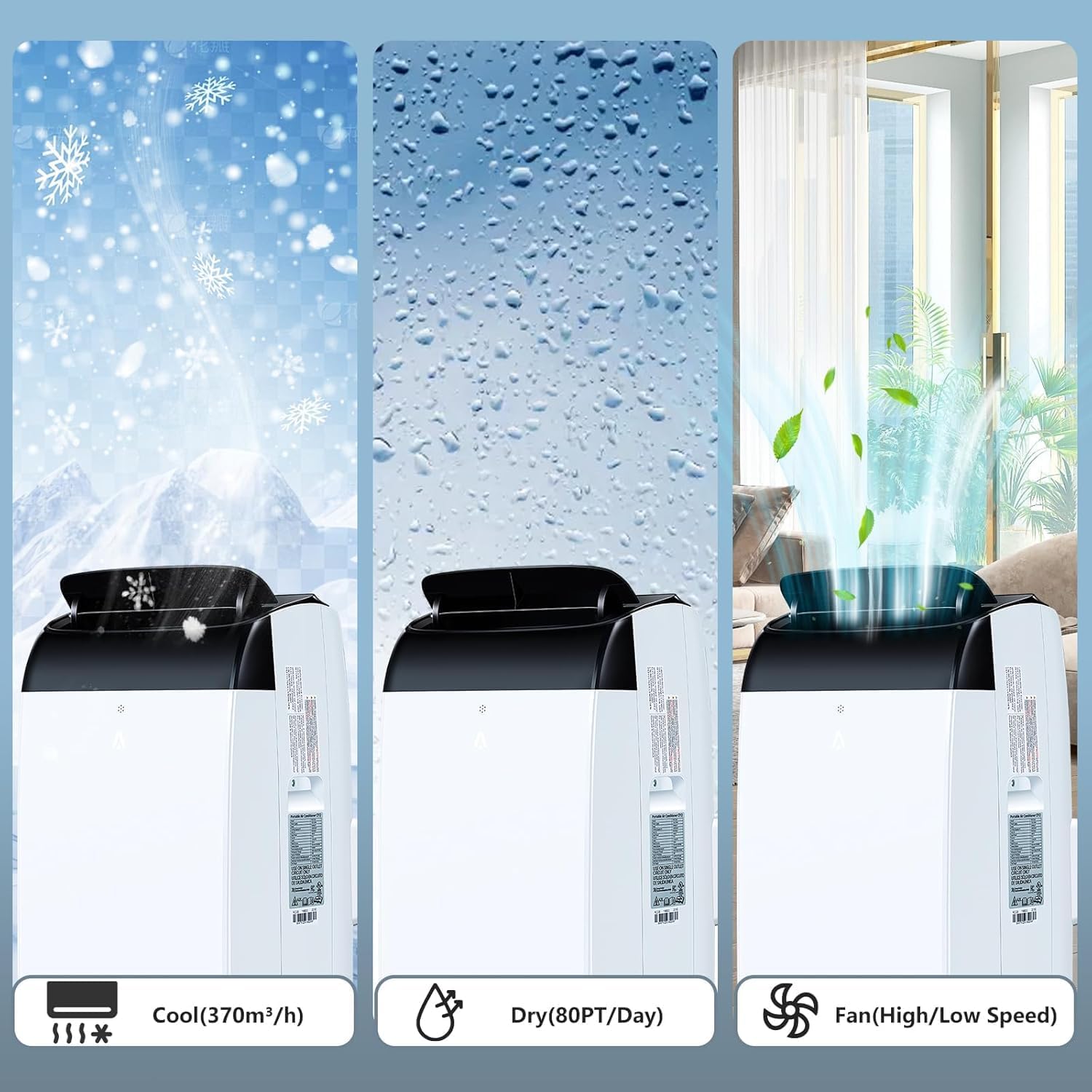 12,000 BTU Fast Cooling Portable Air Conditioner, 4-in-1 Portable Air Conditioner with Cooling, Dehumidifier, Fan, Sleep Mode, Remote Control, 24-Hour Timer, Cools Up to 550 Sq. Ft. for Home, Office