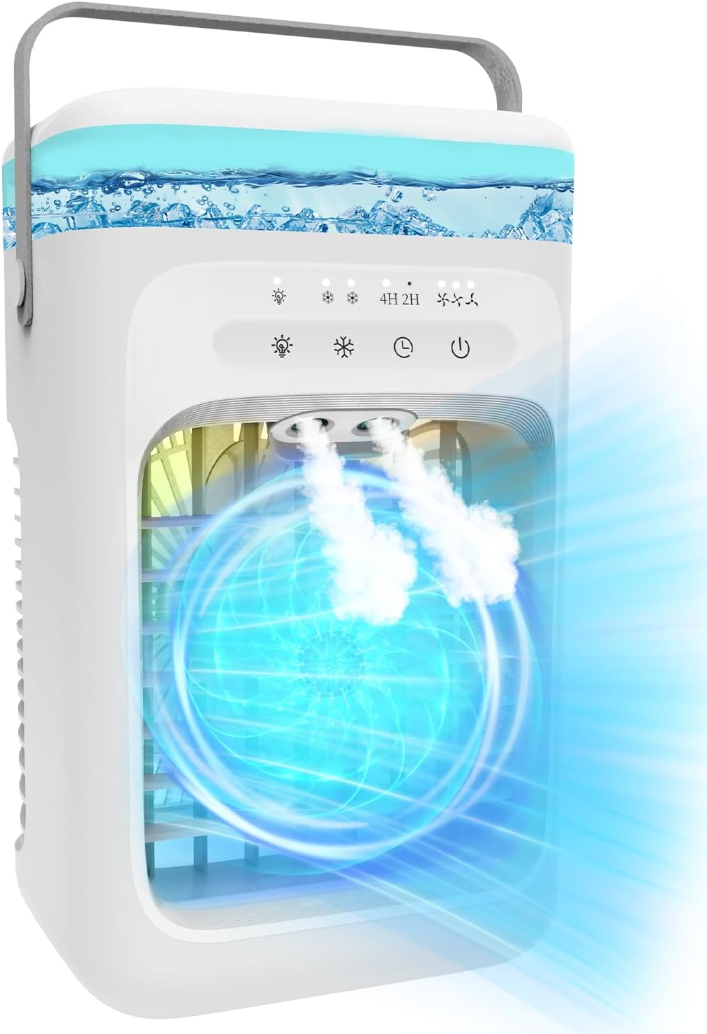 Portable Air Conditioners, 2025 Upgrade Evaporative Air Conditioner Air Cooler with 3 Wind Speeds, 2-4H Timer, 7-Color LED, Eco-Friendly Mini Cooling Fan for Home, Bedroom, Office, and Travel,White