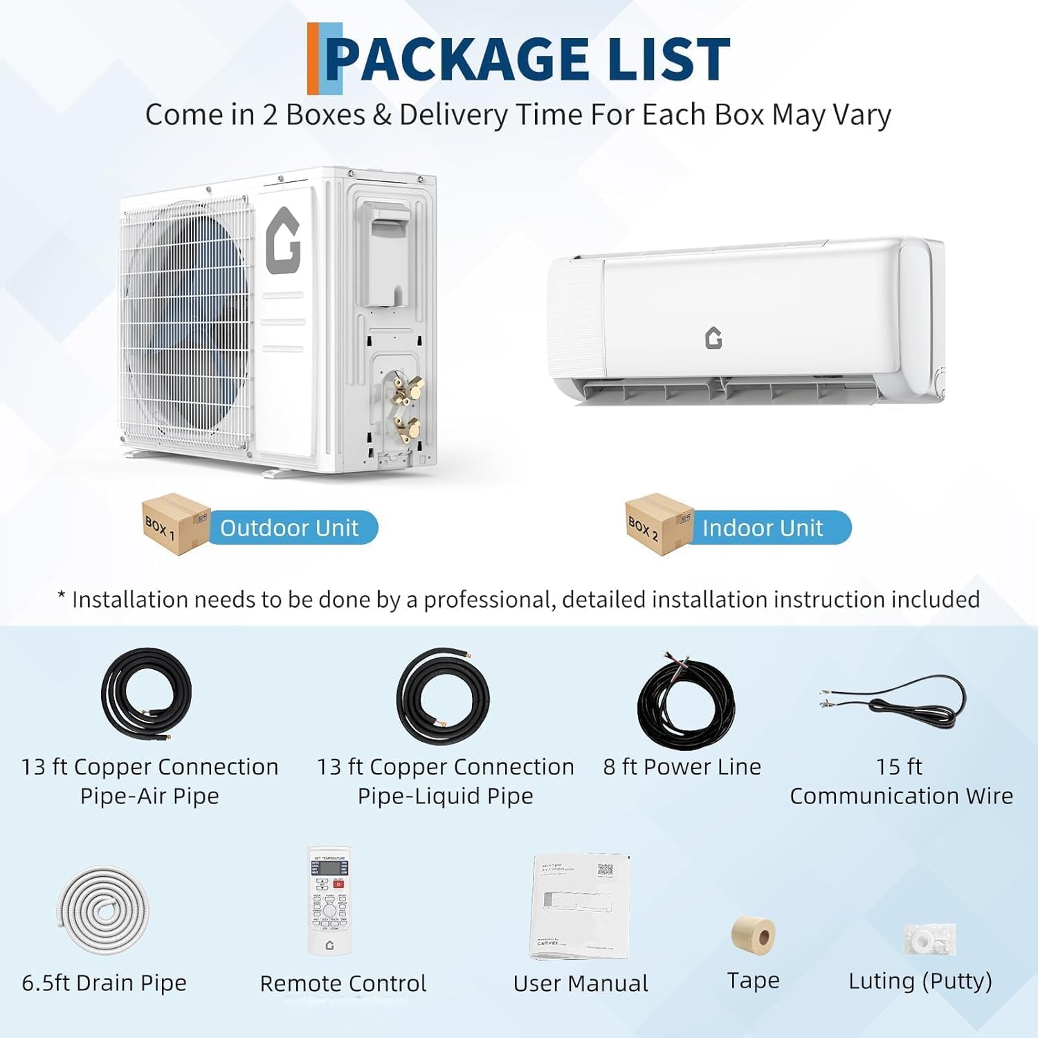 17000 BTU Wifi Mini Split AC, 21 SEER2 208V-230V Ductless Inverter Split-System Air Conditioners, Cools Rooms up to 1250 Sq.Ft, Display On/Of, 4 Fan Speeds, Sleep Mode, Self-Cleaning, 24H Timer