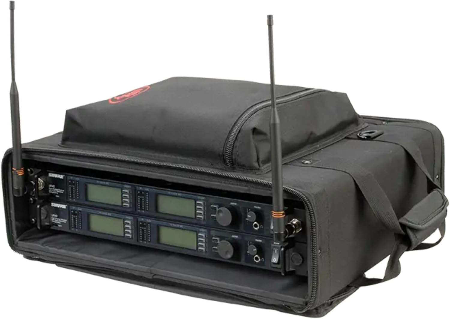 SKB Cases 2U Soft Rack Case for Wireless Microphone Systems with Steel Rails, Heavy Duty Zippers, Outer Pocket and Shoulder Straps, Black