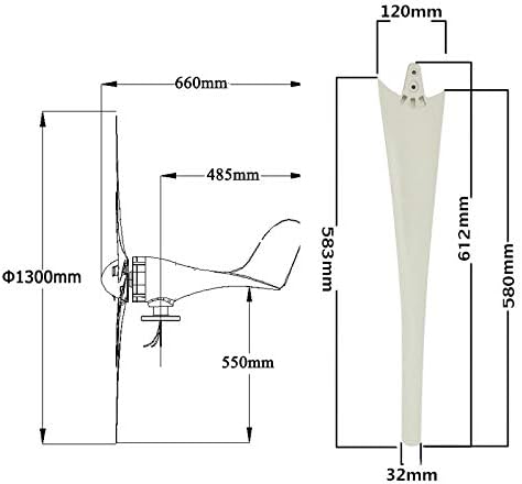 5000W Wind Generator+Controller 12V/24V/48V 6 Blade Black Wind Turbines Horizontal Home Powers Windmill Energy Turbines Charge,White,12v