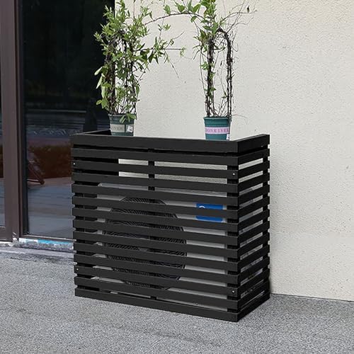 Air Conditioner Fence Screen Outdoor, Wooden Split AC Cover for Outside Units, Shelf Plant Stand for Outdoor, Garden (Color : Black, Size : 105x95x45cm)