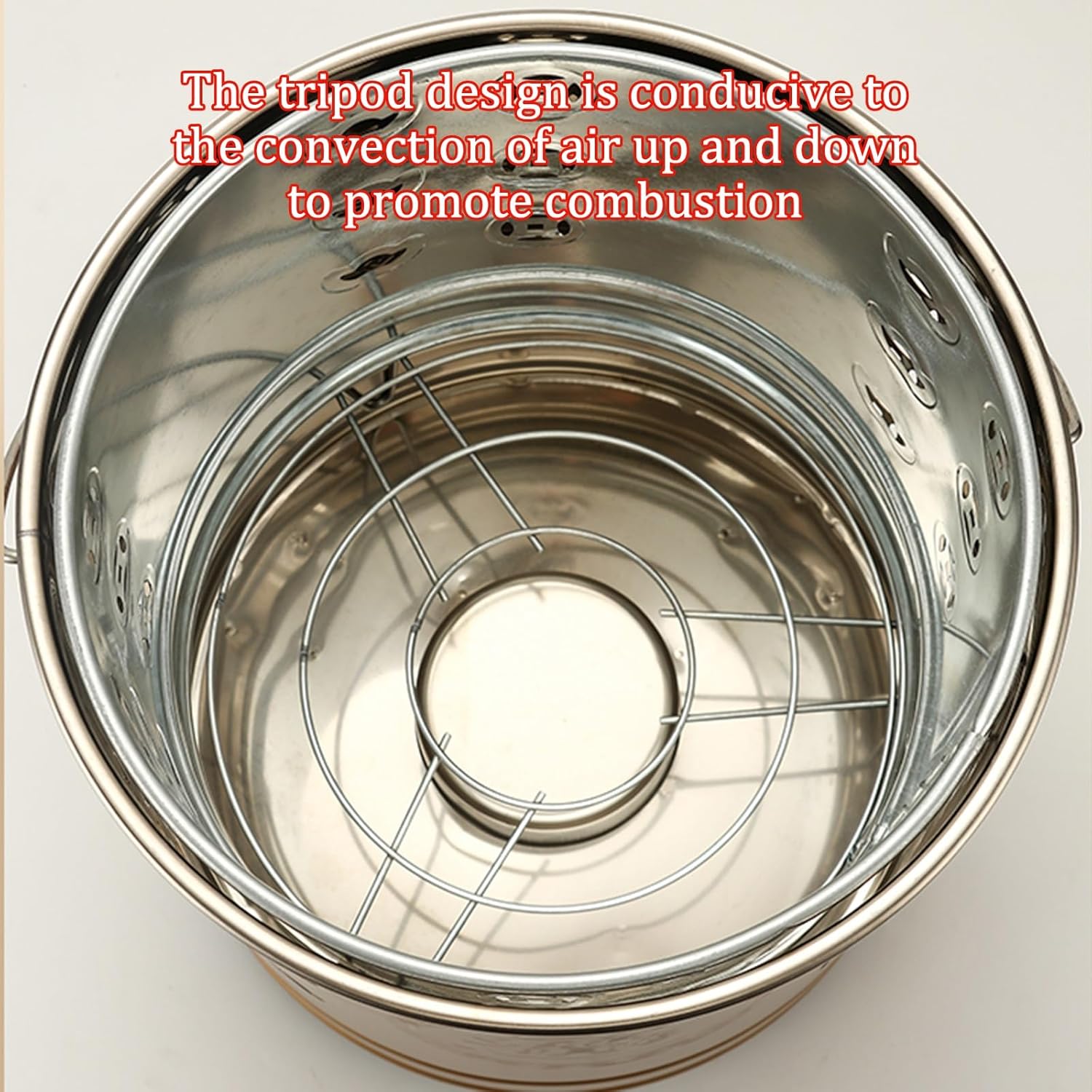 Garden Stainless Steel Outdoor Smokeless Burn Barrels Outside Incinerator Fire Pit for Burning Trash, Burn Cage with Fire Hooks & Handle Bonfire Incineration Barrel for Backyard Leaf Paper Wood.(Gold,