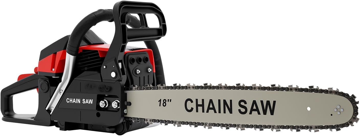 Gas Chainsaw | 58cc Gas Chainsaw | 2.2Kw High Power | 18-Inch Bar & Chain | 2-Stroke Engine | for Wood Cutting & Tree Pruning | Lightweight & Ergonomic