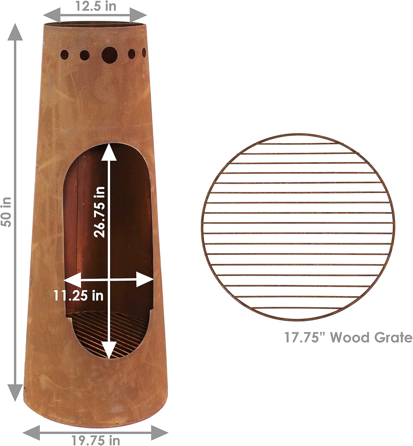 Sunnydaze Santa Fe 50-Inch Rustic Outdoor Wood-Burning Chiminea Fire Pit with Rust Patina Finish - Chiminea Outdoor Fireplace with Wood Grate