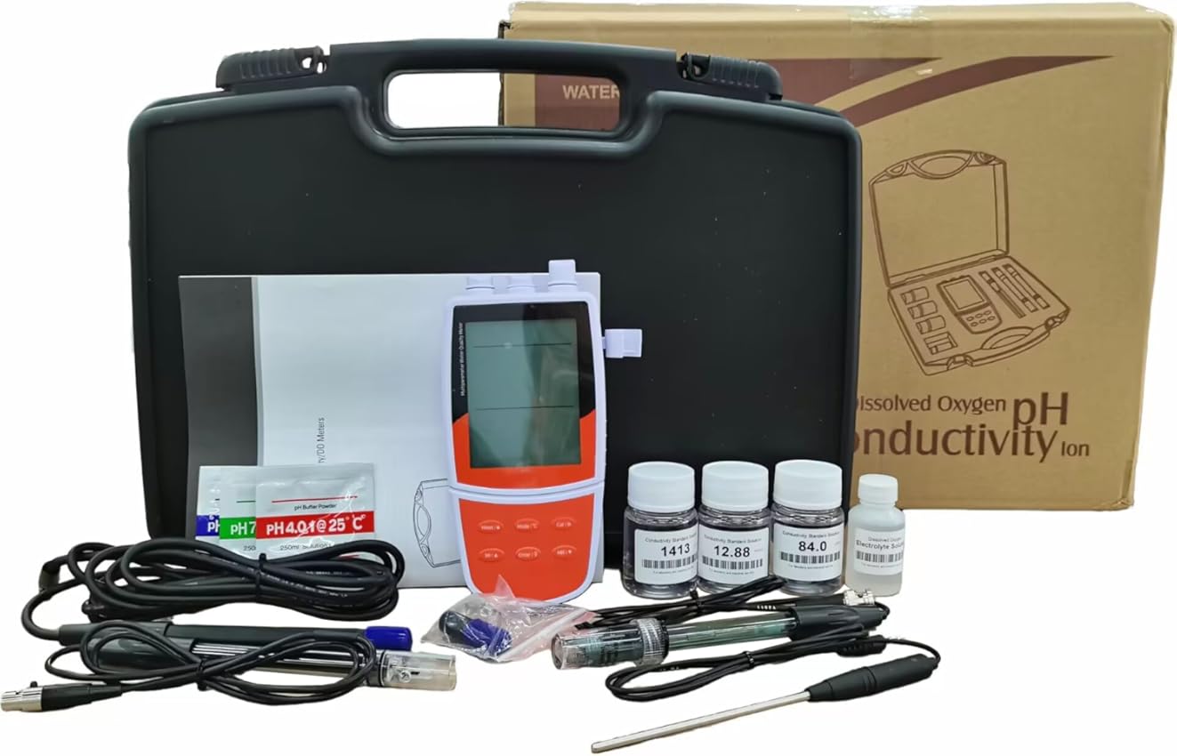 Multiparameter Water Quality Meter pH mV Conductivity TDS Salinity Resistivity DO Temp Meter 1 to 5 Points Include Calibration Solutions