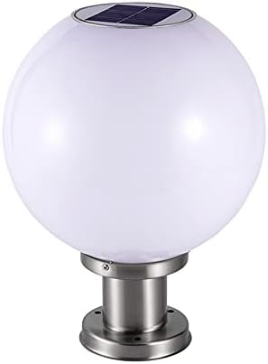 CraftThink Outdoor Post Lantern, Waterproof Globe LED Solar Post Light Fixtures Simplicity Silver-White Acrylic Landscape Pillar Light Powered Patio Light for Garden Backyard Patio Landscape, 8