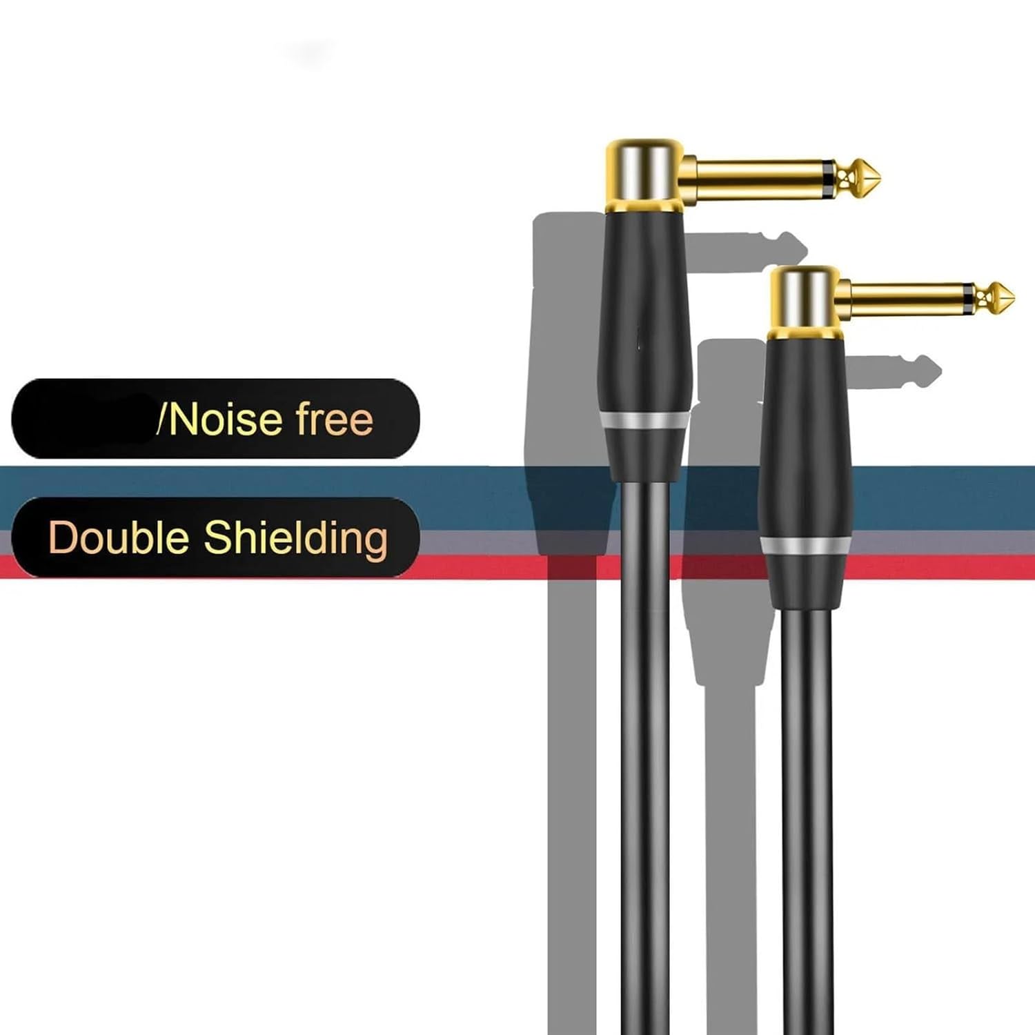 TSTS Guitar Audio Cable 6.5mm TS Instrument Cable 1/4 Inch Right Angle to Right Angle Electric Guitar Bass Cord for Keyboard Mixer Amp(Pack of 2,5m)