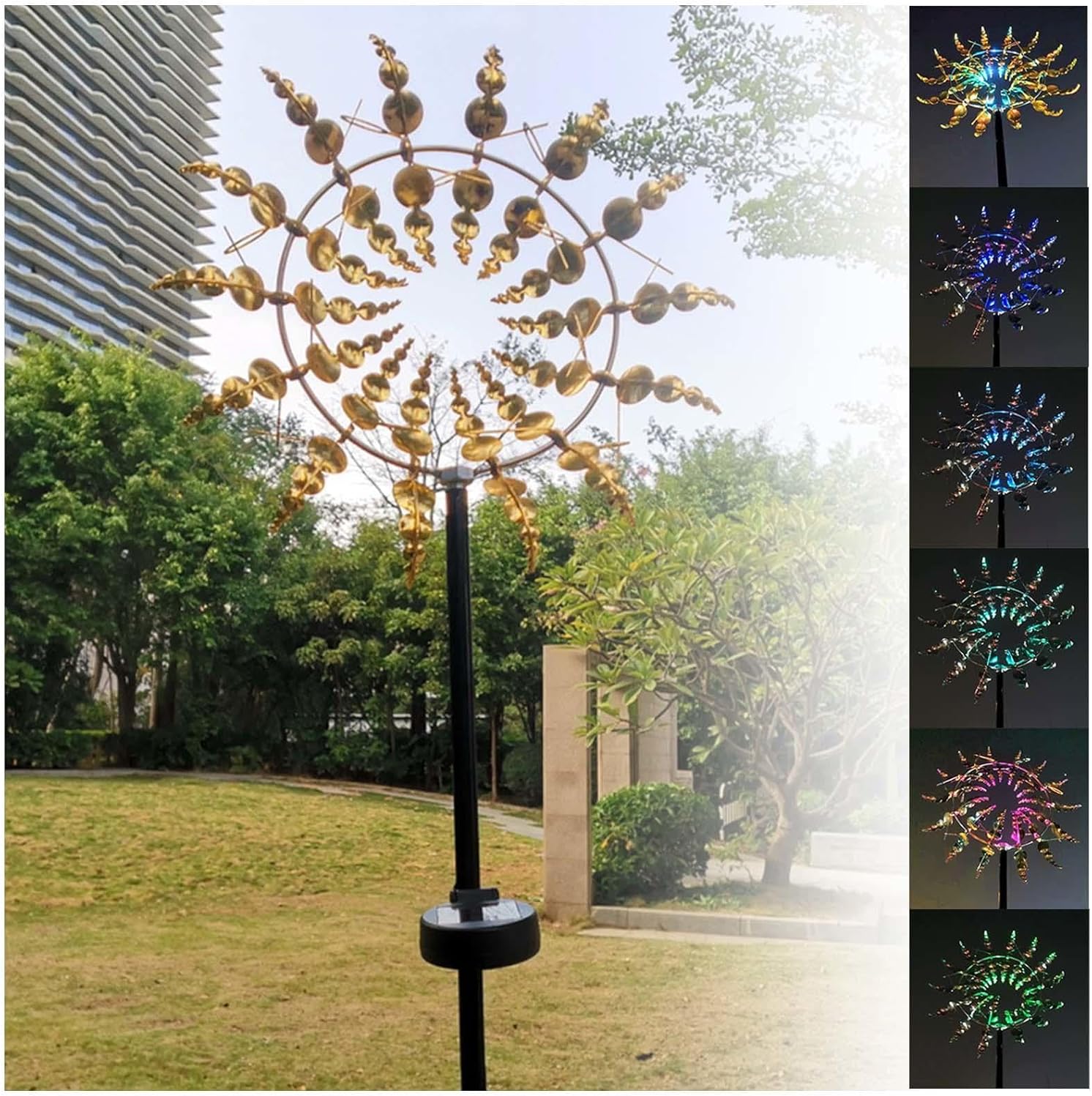Solar Magical Windmill, Outdoor Spinners 3D Wind Powered, 13.4 x 71in Wind Art,Gold