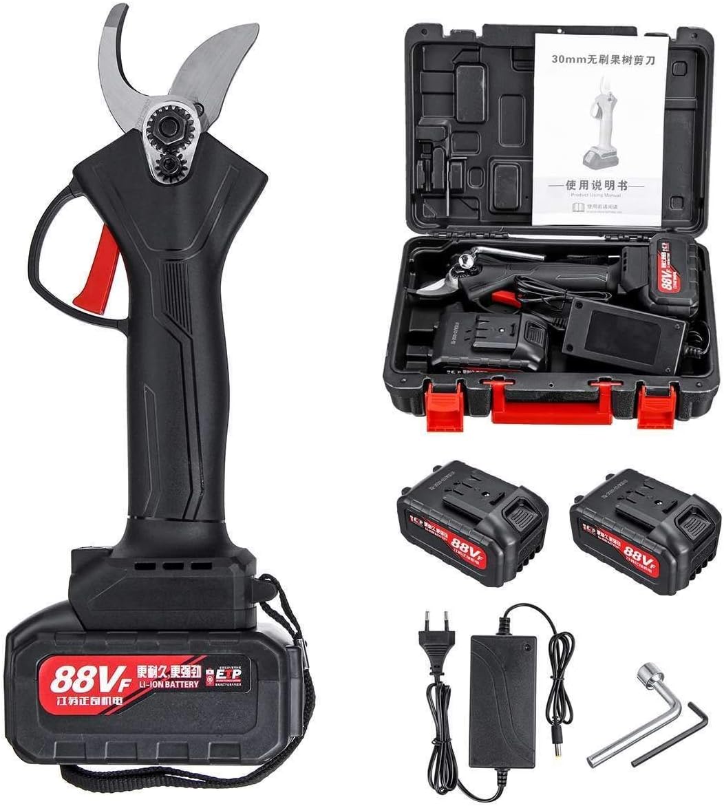 Professional Electric Pruning Shears 88V Cordless Pruner 18000mAh Electric Pruning Shear with 2 Lithium-ion Battery Branch Cutter Garden Fruit Tree Pruning Secateur