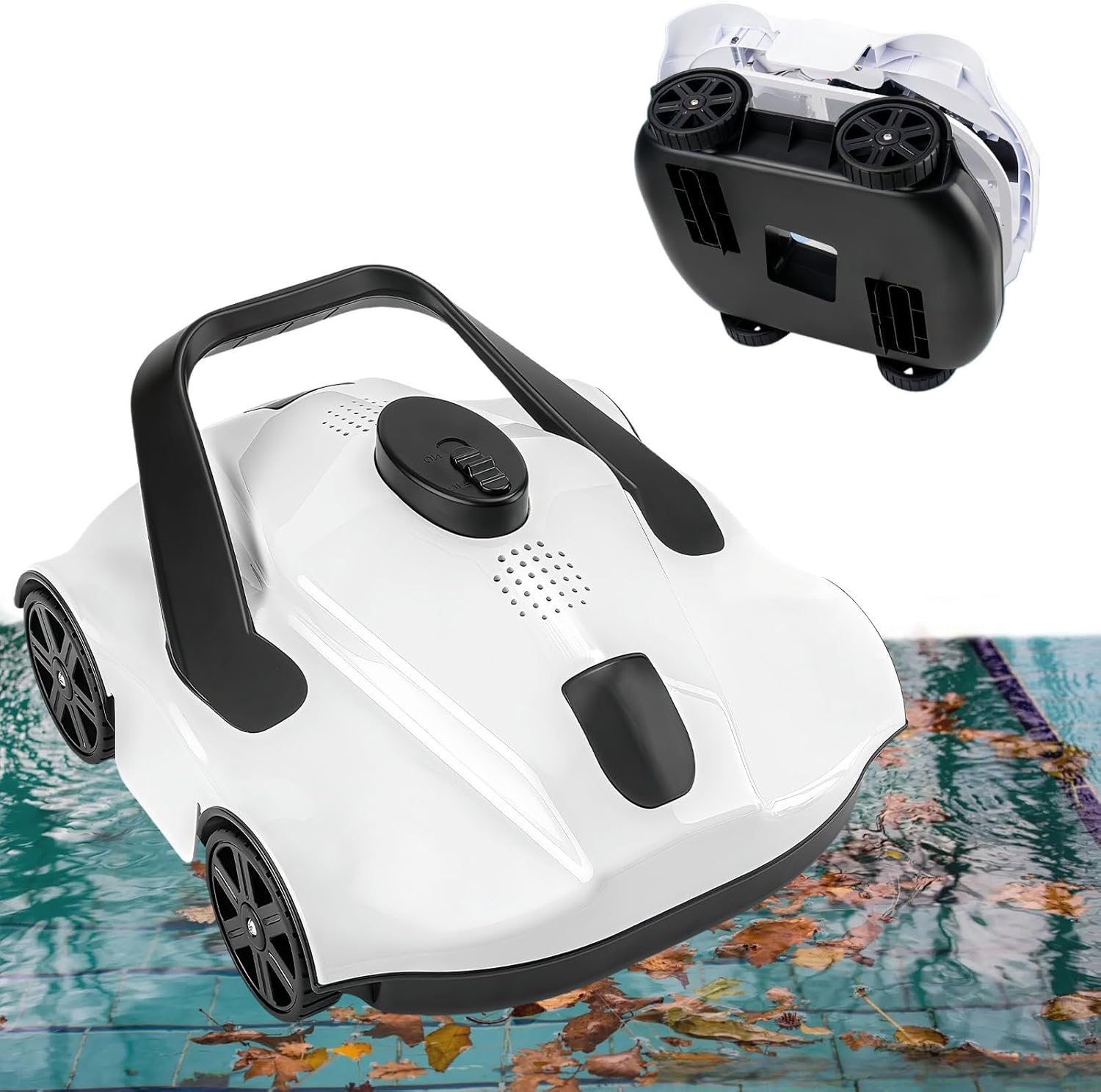 Automatic Robot Pool Cleaner, 1076 Sq. Ft. Coverage, Powerful Suction, Automatic Route Planning, Cordless Pool Vacuum, Suitable for Above/In Ground Pools, Automatic Parking Function,White