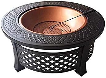 Outdoor Patio Steel BBQ Grill Fire Pit Bowl Spark Screen Cover, Log Grate, Poker for Backyard, Camping, Picnic, Bonfire, Garden