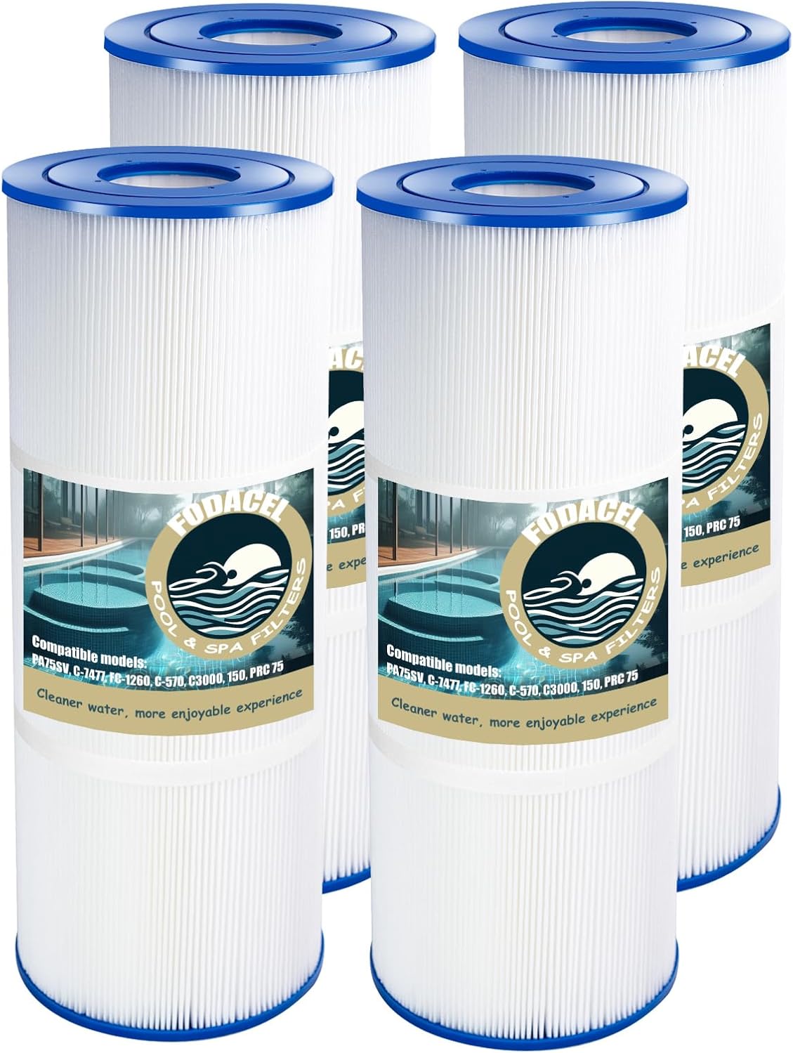 C-7477 Pool Filter, Swimming Pool Filter, Compatible with PA75SV, Unicel C-7477,Filbur FC-1260,Hayward C-570 C-3025 C-3020, Swimclear C3000, American Commander 150, PRC 75, 75 Sq. Ft, 4 Pack