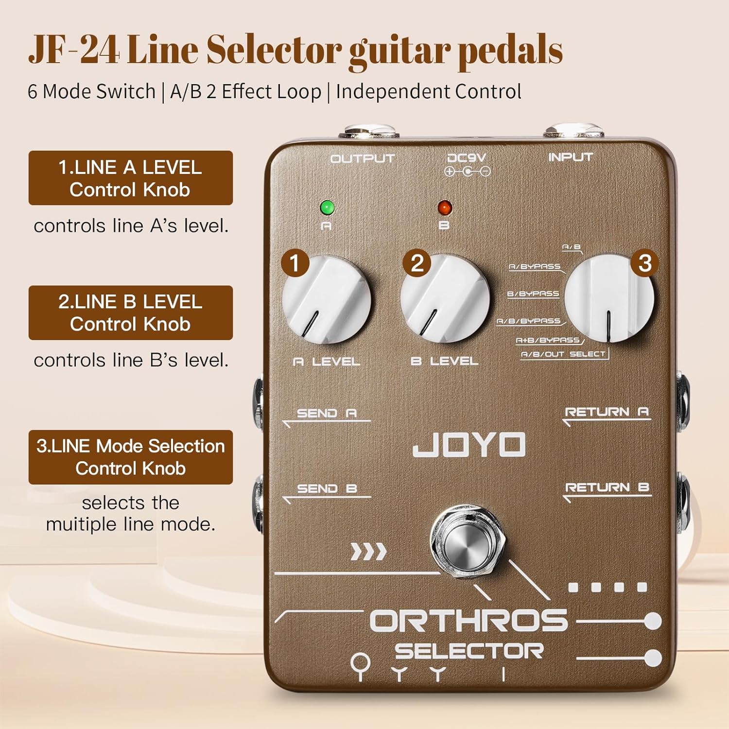 JOYO JF-24 Line Selector Guitar Pedals 6 Mode and 5W Mini Guitar Combo Amplifier JA-02 II Black