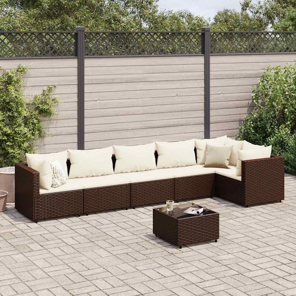 Patio Set 7 Piece Patio Lounge Set with Cushions Brown Poly Rattan