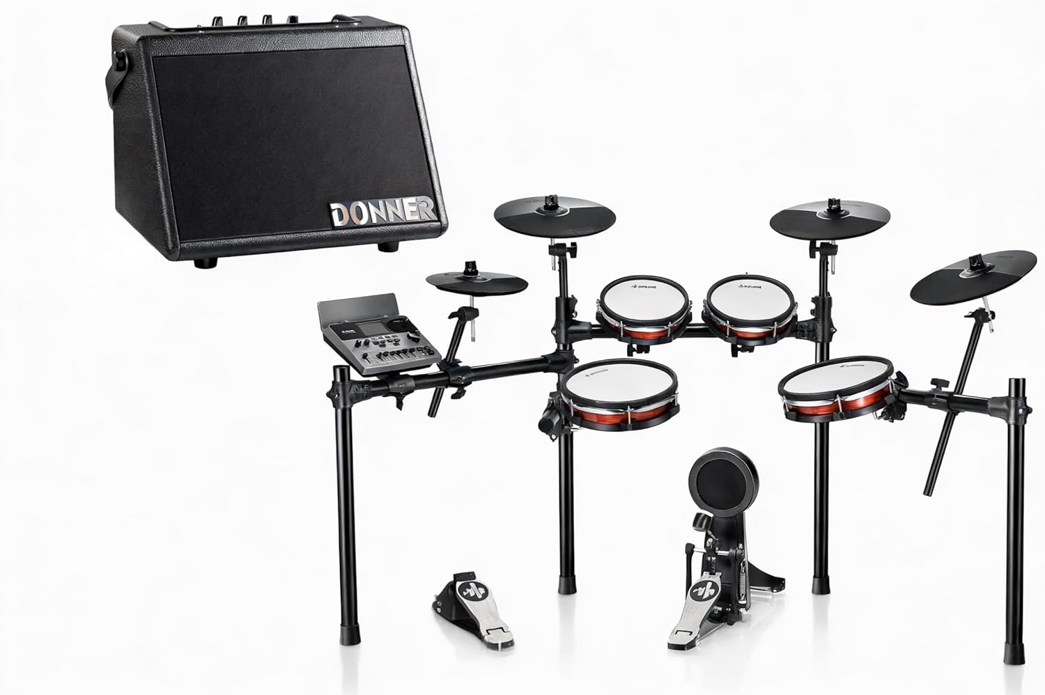 Donner Mini Electric Drum Amp 20W, Wireless Electronic Drum Amplifier Keyboard Speaker DDA-20 & DED-300X Electronic Drum Set, Electric Drum Kit with 10