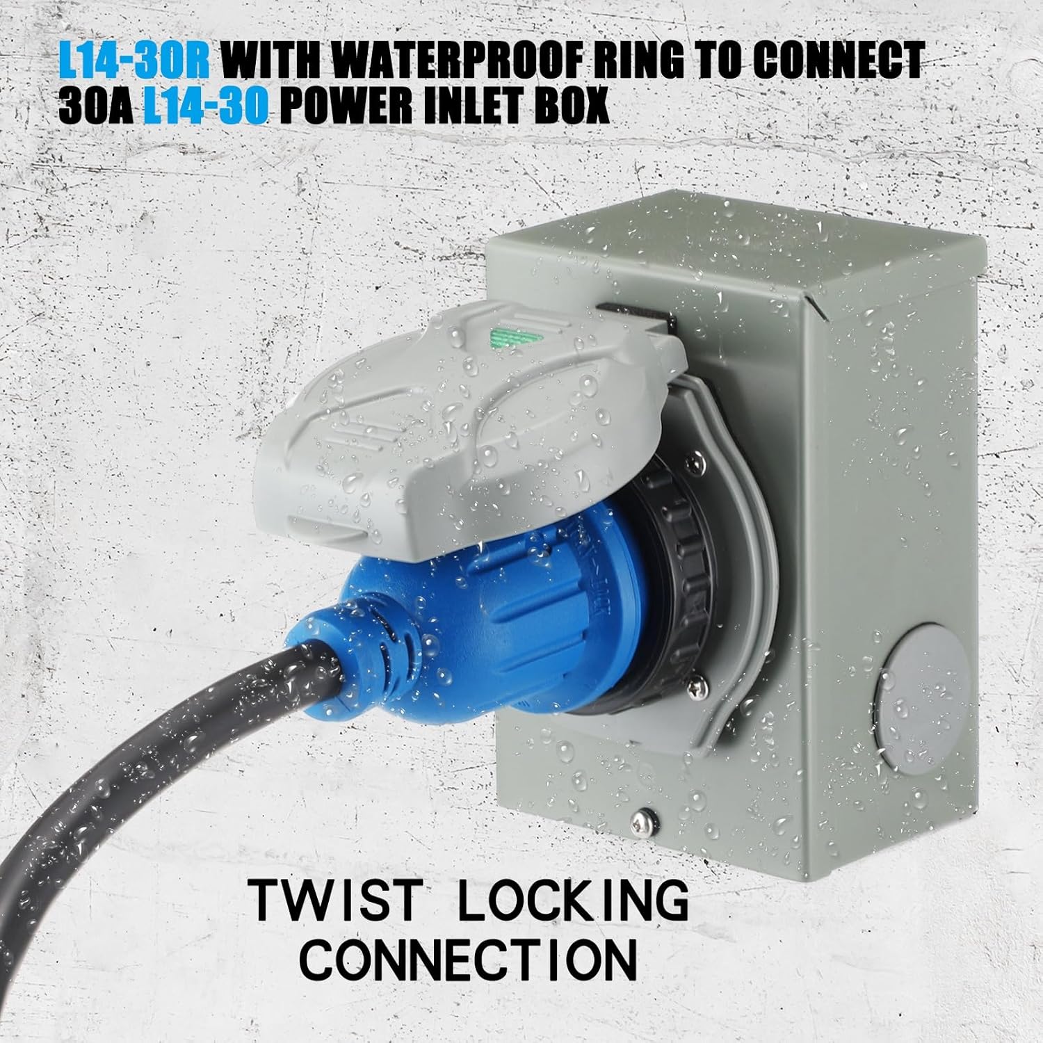 25 ft TT-30P to L14-30R Generator Transfer Switch Adapter Cord, 30 Amp TT-30P Male to L14-30R Female with Locking Ring Generator to House Inlet Box Adapter, STW 10 AWG, ETL Listed