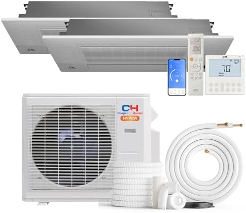 Cooper & Hunter 19,000 BTU Hyper Heat 2-Zone Ductless Mini Split Air Conditioner & Heat Pump – 6K+6K 1-Way Ceiling Cassette Air Handlers – 22 SEER2 – 25FT Installation Kits – 230V