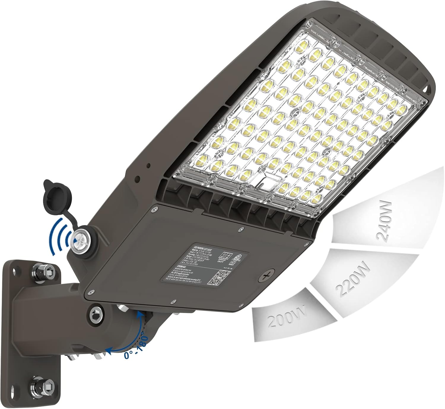 HiBay MAX. 240W Parking Lot Lighting, Dusk to Dawn LED Flood Light Outdoor, 5000K 38400LM (160LM/W), Wall Pole Mount Shoebox Lights with Adjustable Arm for Yard Street Roadway, ETL Listed