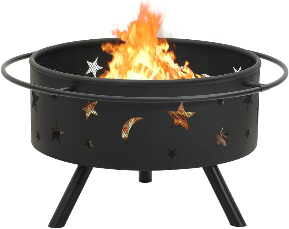 CHARMMA Fire Pit with Poker and Mesh Cover for Ourdoor Patio,Backyard,Camping,Porch 29.9