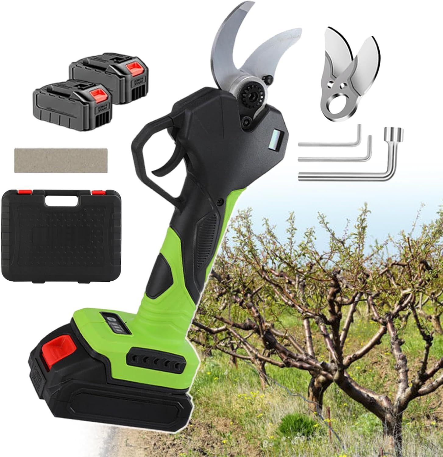 980 W Electric Pruning Shears, Portable Battery Powered Flowerbed Secateurs, Garden Pruners Max 35 Mm Cutting Diameter Branch Cutter, with LCD Display