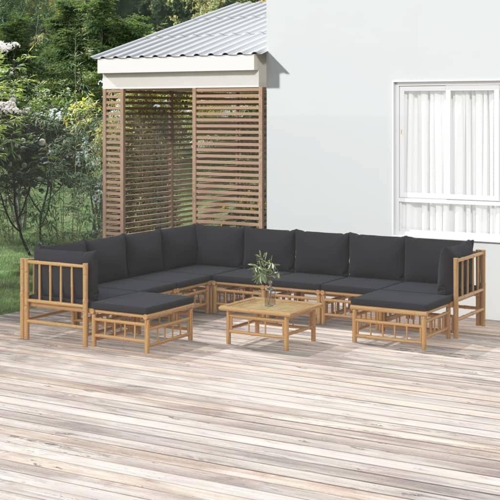 11 Piece Patio Lounge Set with Dark Gray Cushions Bamboo, Patio Furniture Sets, Outdoor Furniture