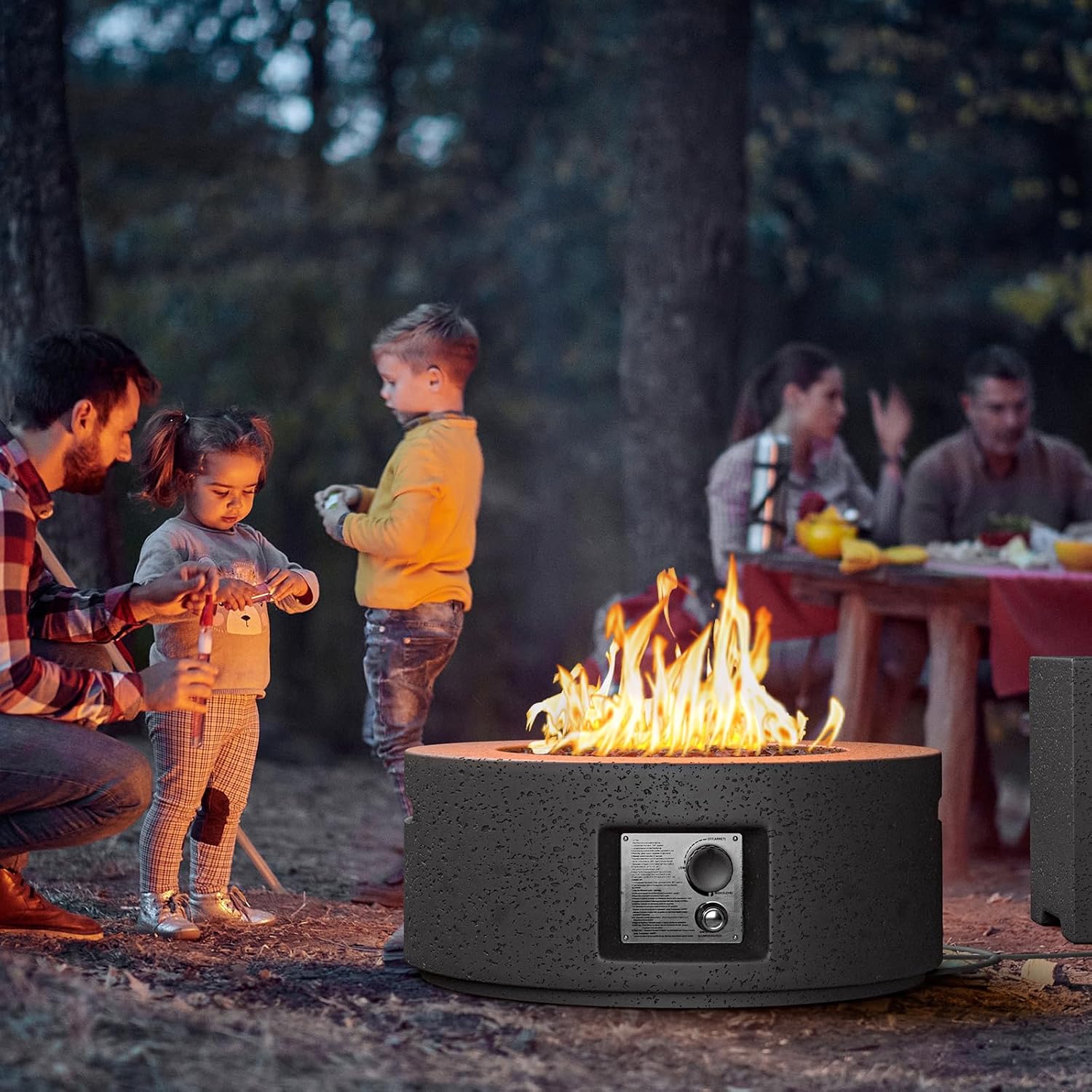 COSIEST Outdoor Propane Fire Pit Coffee Table, 28-inch Magnesium Oxide Round Base Patio Heater, 40,000 BTU Stainless Steel Burner, Free Lava Rocks, Waterproof Cover, Tank Cover, Gray