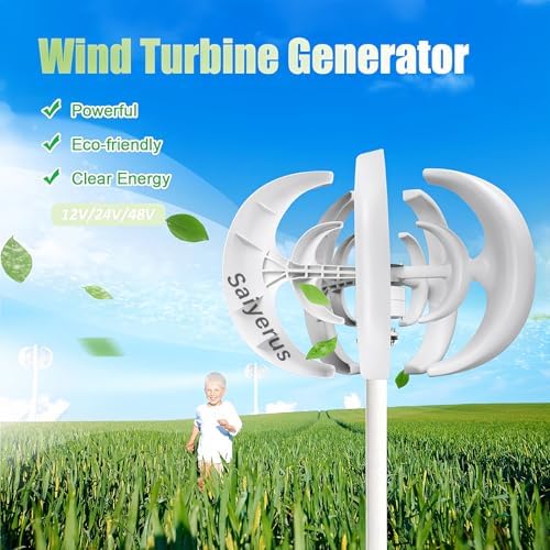 Wind Turbine Home Use Horizontal Generator Kits Blades with Controller12000W Vertical Wind Turbine Generator Kit - 12V/24V/48V Electricity Set with 5 Blades for Home, Boat, Marine, and Stree