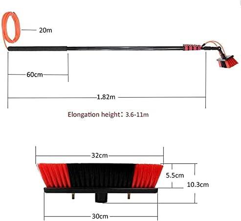 Glass Cleaning Brush Home Water Fed Telescopic Pole Kit Solar Panel Brush Rotating for Photovoltaic Panel，Water Fed Pole Kit 3.6-11M Window Cleaning Pole Window Cleaning Brush Equipment Wind