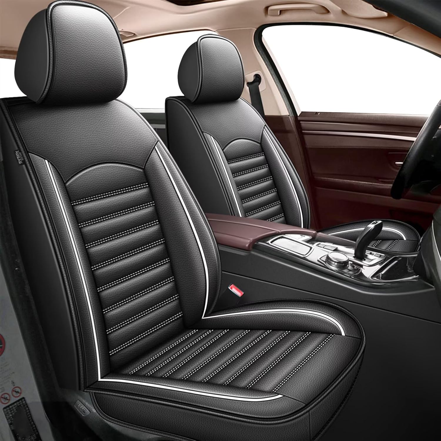 Car Seat Covers Fit for Cadillac ATS 2013-2018 Faux Leather Seat Cover Full Set Compatible Airbag Waterproof Seat Cushion Automotive Interior Accessories(2 Rows 5 Seats)-White Line