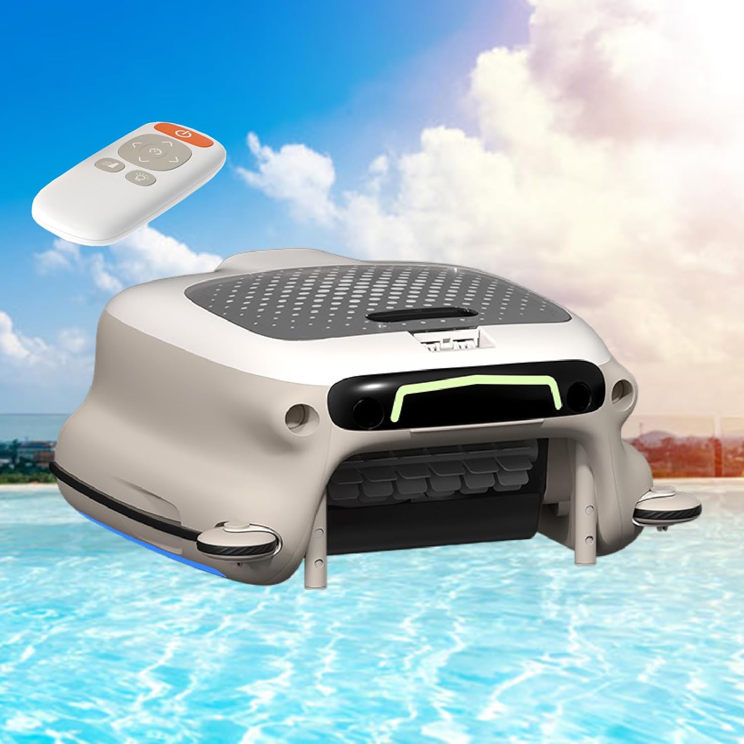 Robotic Pool Skimmer Cleaner, Cordless Pool Skimmer for Pools Automatic Pool Cleaning Robot with 10L Large Capacity, Pool Skimmer with Anti-Stuck Foam