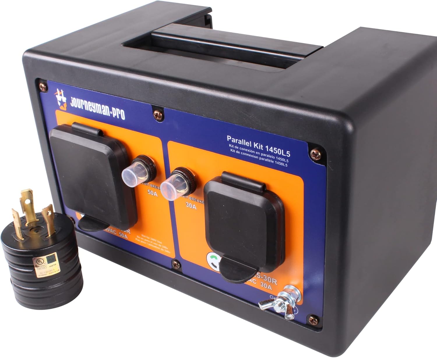 Journeyman-Pro RV 50 Amp Inverter Generator Parallel Kit, 125 VAC NEMA 14-50/L5-30/TT-30 Female -Portable Power Cord Electrical Plug Converter/Adapter Connection Kit 30A RV Ready (50/30 AMP)