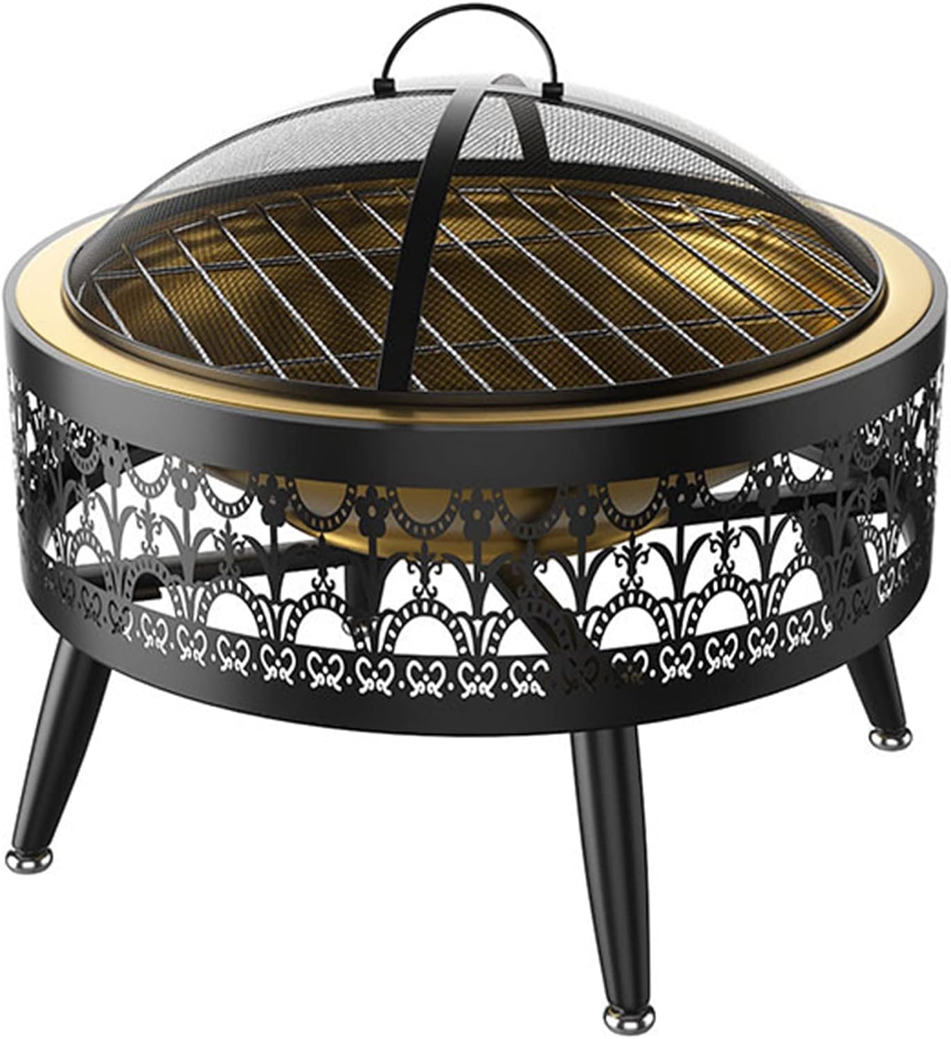 LXLZYXSF Indoor Outdoor Wood Burning Fire Pit for Living Room Porch Patio Deck, Metal Round Camping Picnic Fire Basin Bowl, 20.6